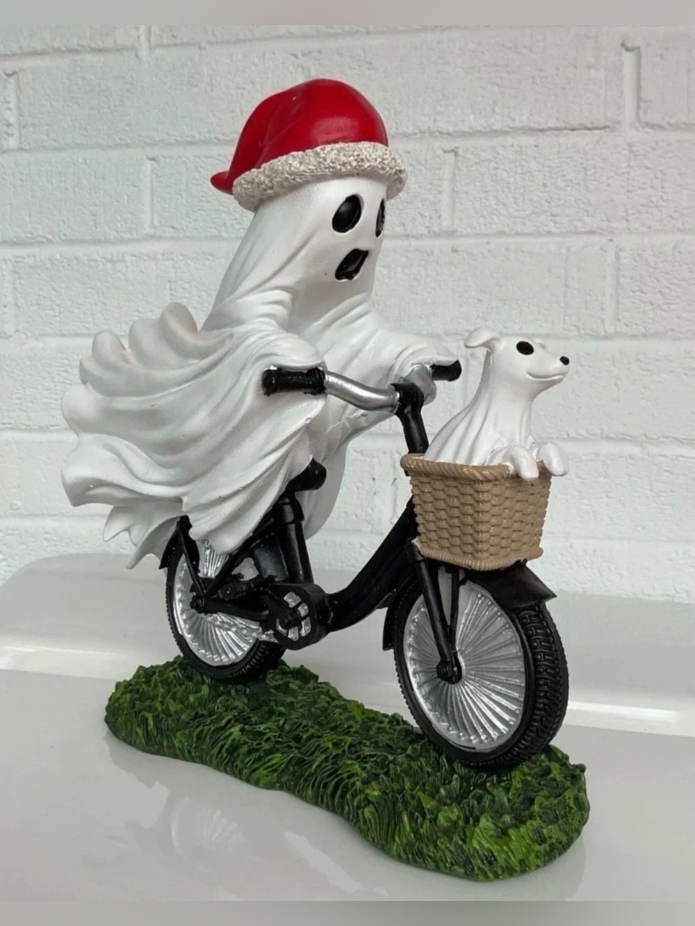 NEW Ghost W/Santa Hat And Dog Riding On A Bike Bicycle Christmas Halloween Decor